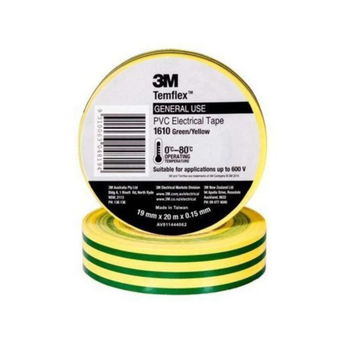 Picture of ELECTRICAL TAPE YELLOW/GREEN 19MM X 20MTR